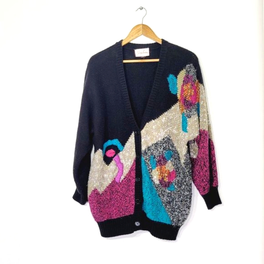 Jaclyn Smith Vintage Button Front Cardigan Sweater Retro Oversize Loose Fit 80's